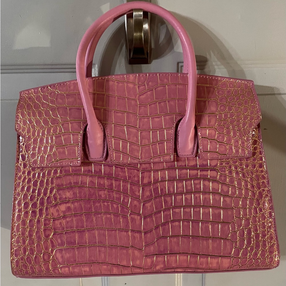 Elegant Pink Crocodile-Embossed Women's Handbag